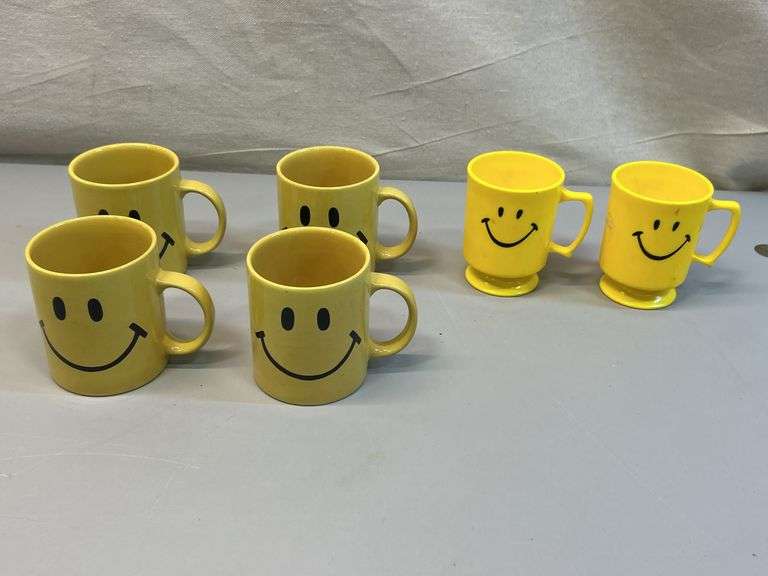 Set of Yellow Smiley Face Mugs