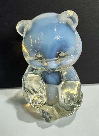 Fenton French Opalescent Glass Bear Holding Foot Figurine