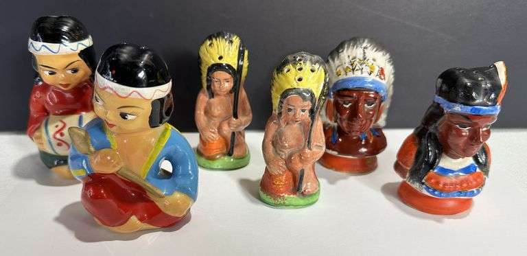 Vintage Native American Indian Ceramic Japan Salt & Pepper Sets Lot