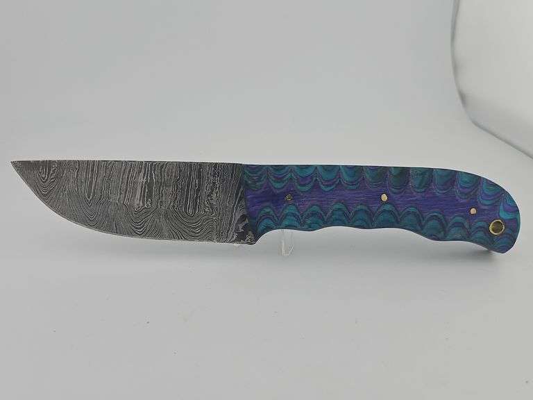 Damascus Hunting Knife w/ Leather Sheath