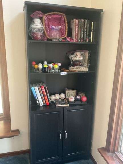 Book Shelf Hutch w/ Books, Golf Balls & Cleveland Indians Baseballs