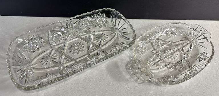 Anchor Hocking Glass Early American Prescut Star of David Glass Serving Relish Dish Set