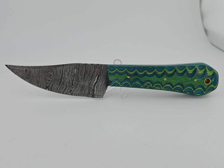Damascus Hunting Knife w/ Leather Sheath
