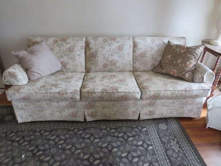 Floral Upholstered Sofa with Throw Pillows