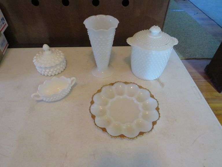 Assorted milk glass