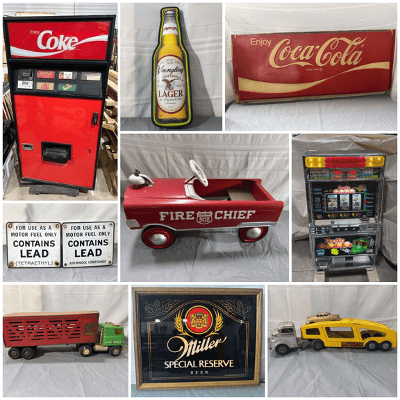 Fire Chief Pedal Car, Advertising Signs, VTG Toys & Trains!