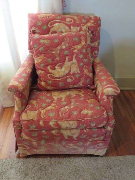 Upholstered Armchair with Cat-Themed Fabric