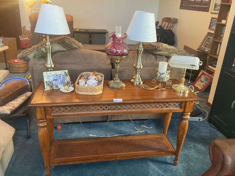 Sofa Table, 4 Lamps & Smalls