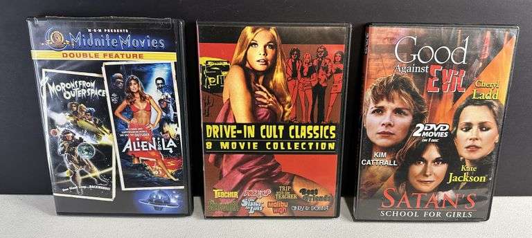 Vintage Drive In Cult Movie Classics, Midnite Movies & Double Scary Feature DVD Lot