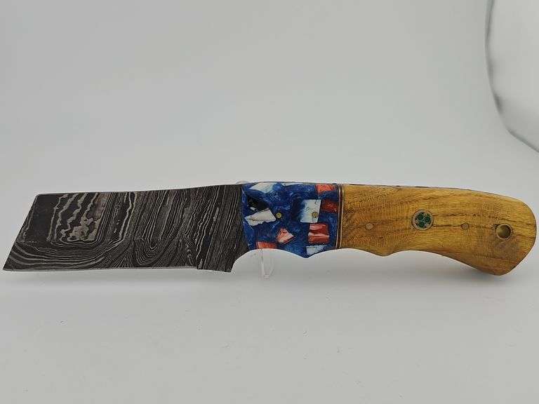Damascus Hunting/Skinning Knife w/ Leather Sheath