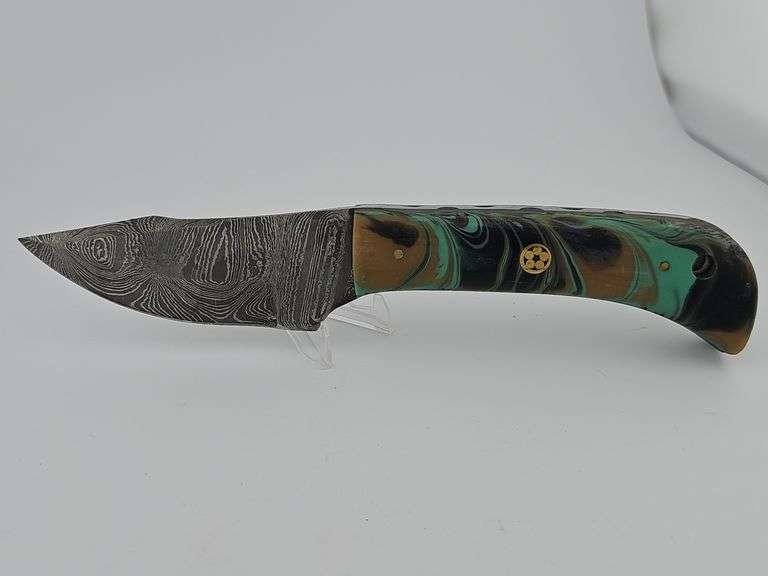 Damascus Hunting Knife w/ Leather Sheath
