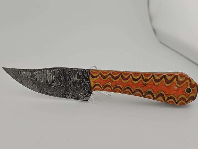 Damascus Hunting Knife w/ Leather Sheath