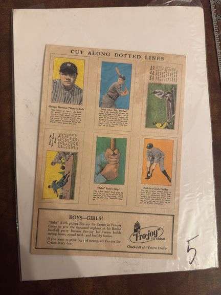Babe Ruth Cream Babe Ruth Fro Joy Ice Cream Uncut Sheet - Auction Ohio