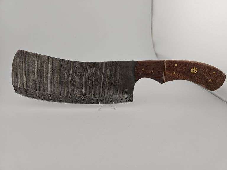 Damascus Butcher Style Knife w/ Leather Sheath