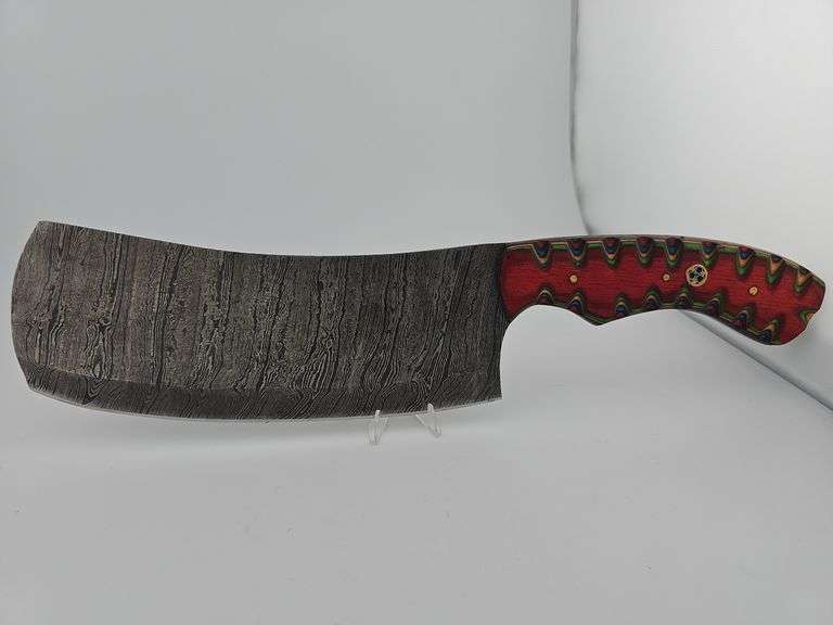 Damascus Butcher Style Knife w/ Leather Sheath