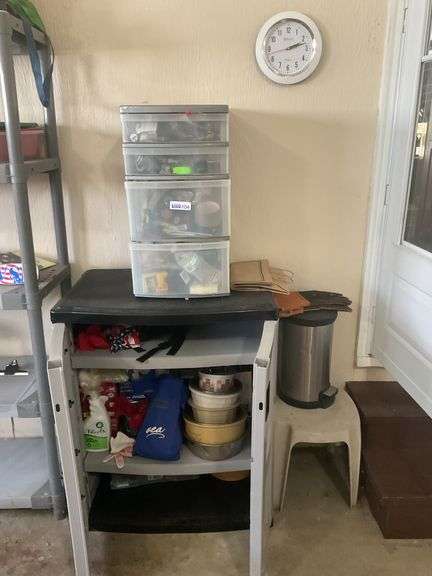 Storage Cabinet, Drawers w/ Tools & Clock