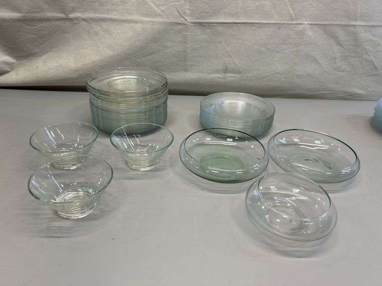 Assorted Clear Glass Plates and Bowls