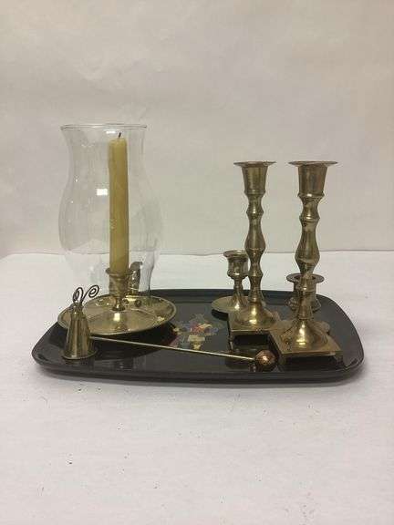 Brass Candle Holders, Candle Snuffer, & Other