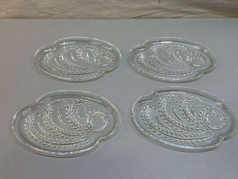 Set of 4 Clear Glass Snack Plates