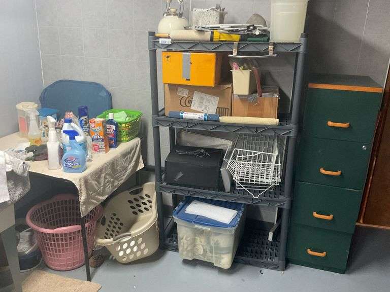 Shelf, Table w/ Contents, File Cabinet