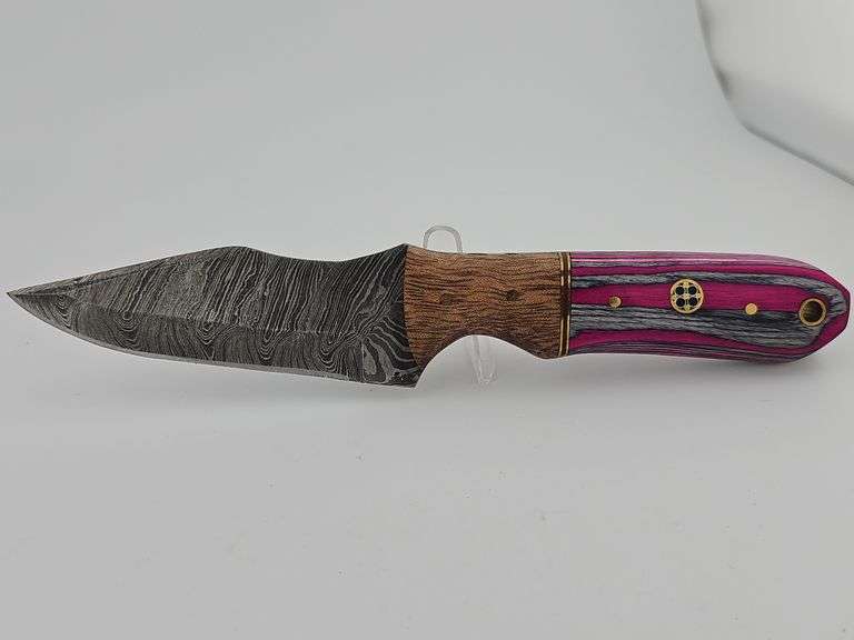 Damascus Hunting/Skinning Knife w/ Leather Sheath