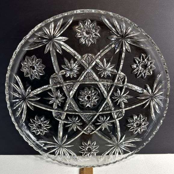 Anchor Hocking Glass Early American Prescut Star of David Glass Cake Plate Serving Platter