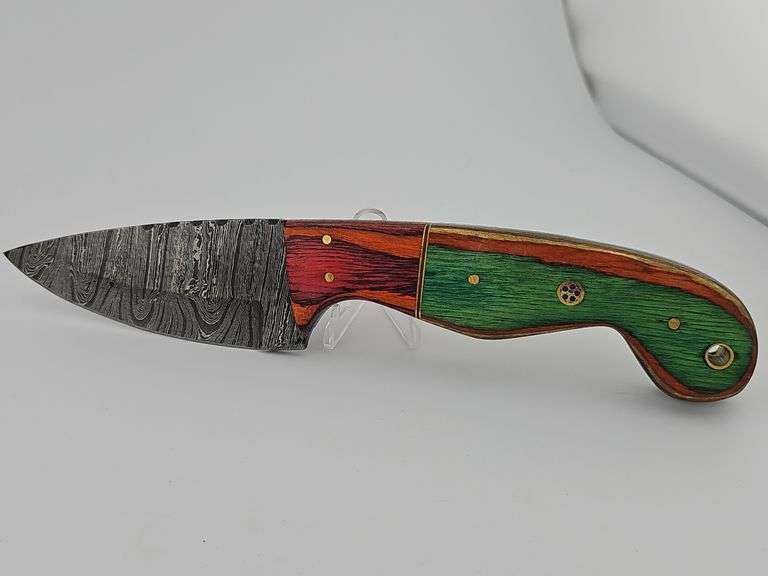 Damascus Hunting Knife w/ Leather Sheath
