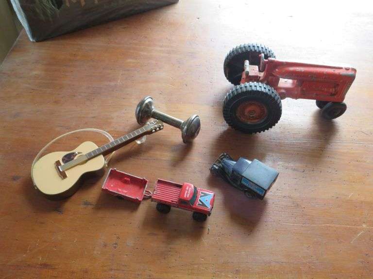 Vintage Toy Assortment - Tractor, Vehicles, and Mini Guitar