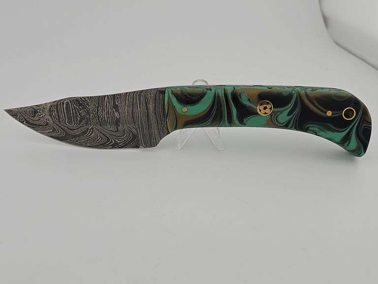 Damascus Hunting Knife w/ Leather Sheath