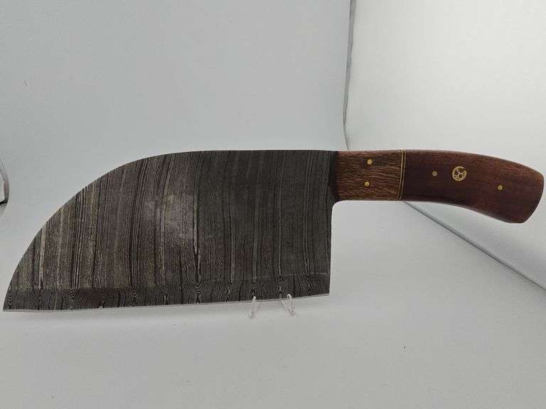 Damascus Cleaver Knife w/ Leather Sheath