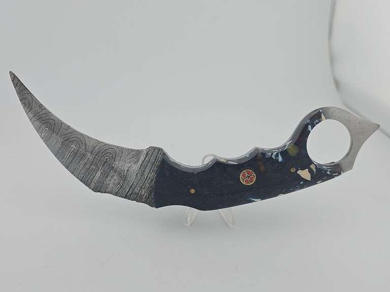 Damascus Karambit Full Tang Knife w/ Leather Sheath