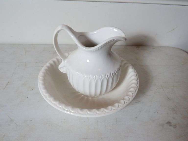 Vintage McCoy White Pitcher and Matching Basin Bowl