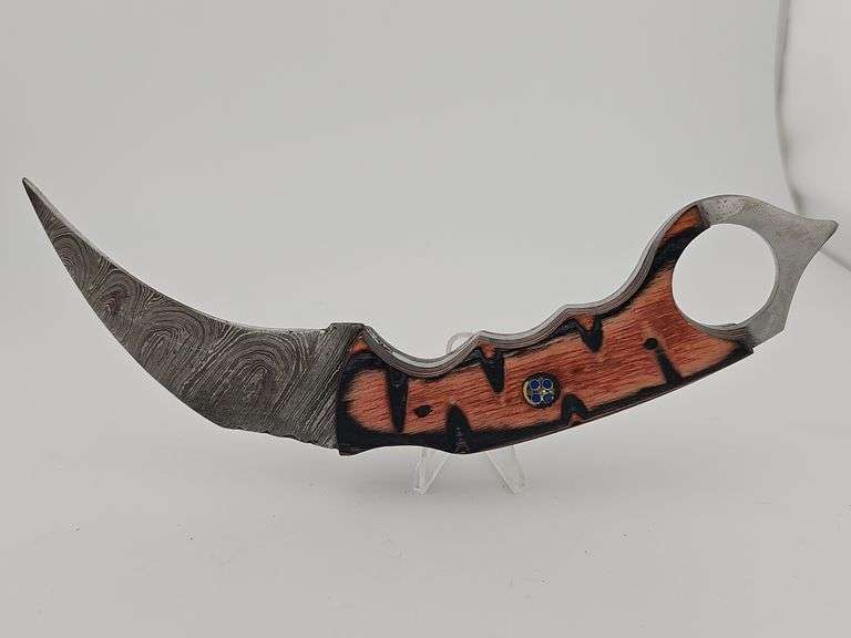 Damascus Karambit Full Tang Knife w/ Leather Sheath