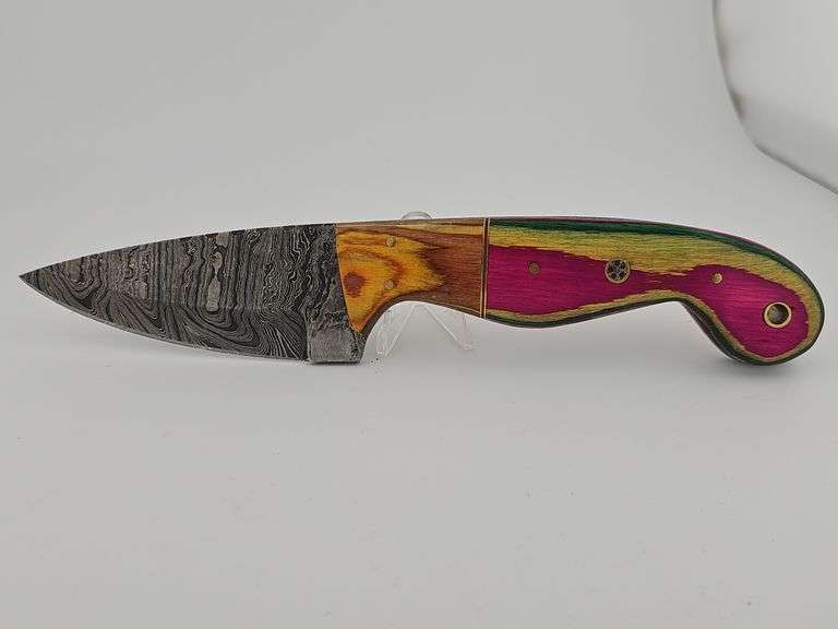 Damascus Hunting Knife w/ Leather Sheath