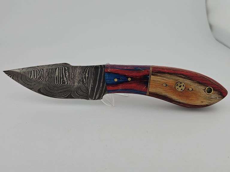 Damascus Hunting Knife w/ Leather Sheath