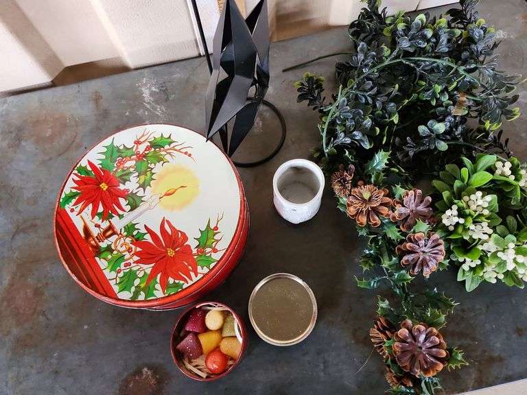 Christmas Greenery, Gumdrop Candles, Metal Hanging Star Candle Holder etc.