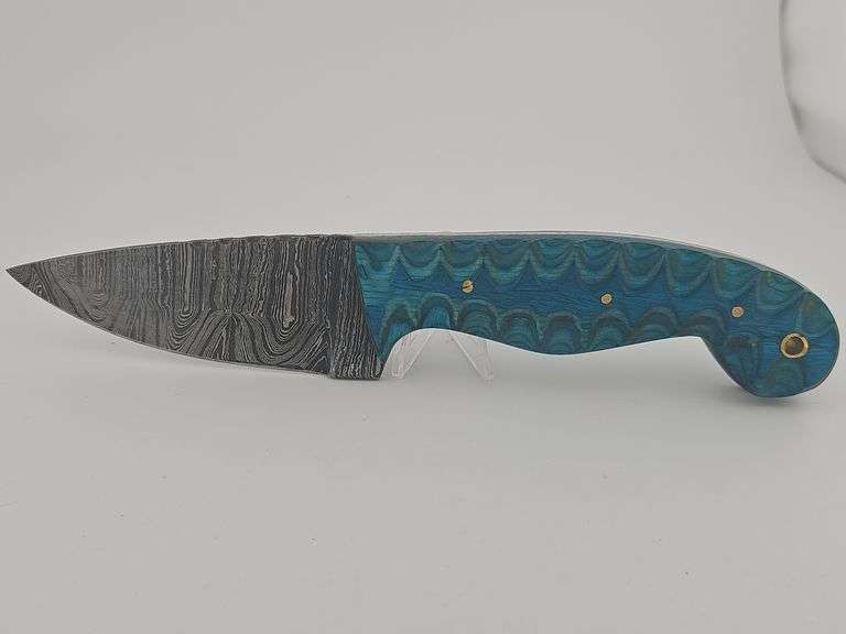 Damascus Hunting Knife w/ Leather Sheath