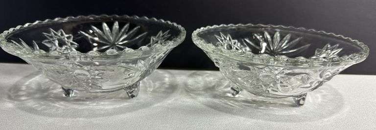 Anchor Hocking Glass Early American Prescut Star of David Glass 3 Toed Bowls