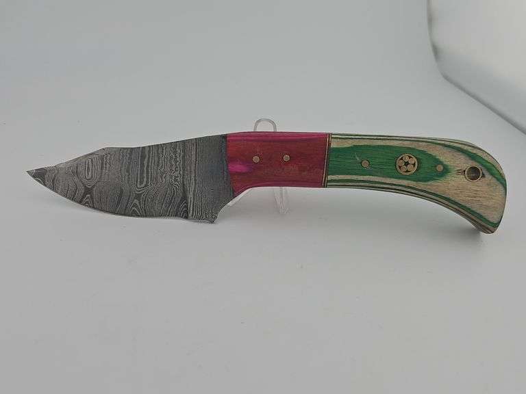 Damascus Hunting Knife w/ Leather Sheath