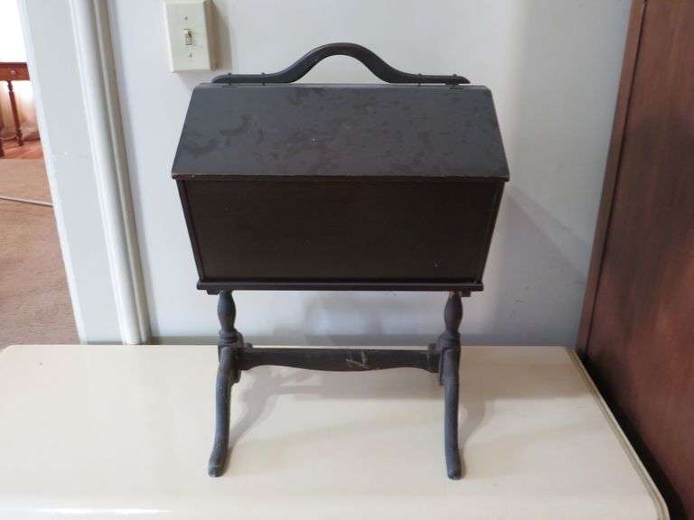 Antique Wooden Sewing Stand with Hinged Lid