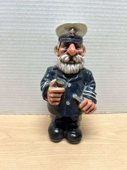 Hand-Painted Ceramic Captain Figurine with Pipe and Bottle