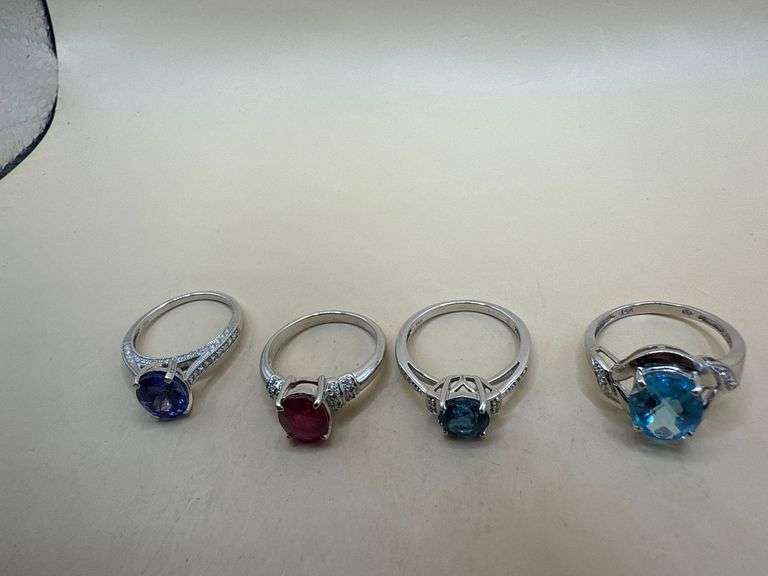 Lot of Four 14K & (1) 18K Gold Rings with Colored Gemstones