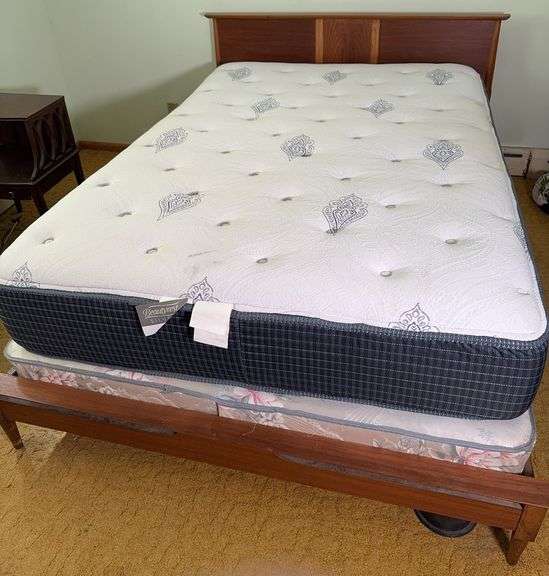 Queen Bed Frame and Beauty Rest Silver Mattress with Boxspring