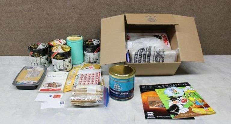 Stamp Collection and Accessories With Storage Containers