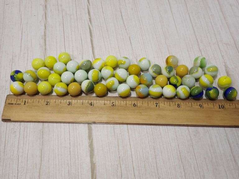 50 Vitro Agro Glass Swirl Marbles in Yellow and Blue Tones