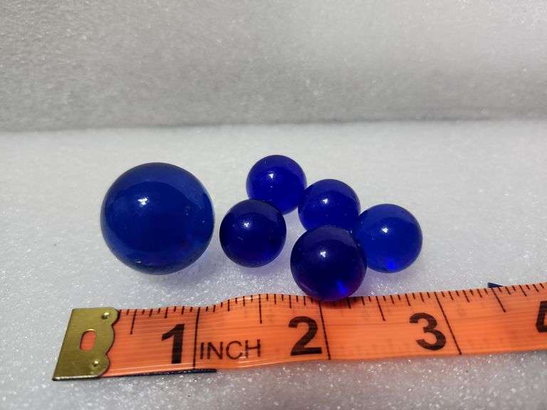 6 Vintage Cobalt Blue Marbles, 1 Is A Shooter Marble