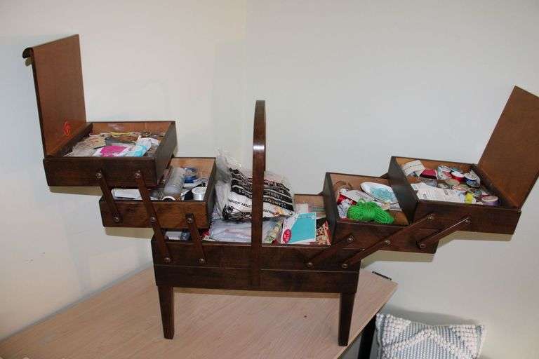 Sewing Cabinet And Supplies