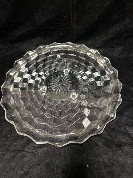 Vintage Clear Glass Platter with Geometric Design