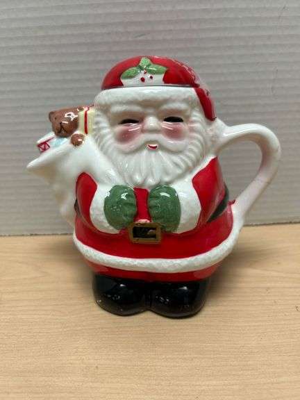 Santa Claus Ceramic Teapot With Bear Detail and Markings on Bottom