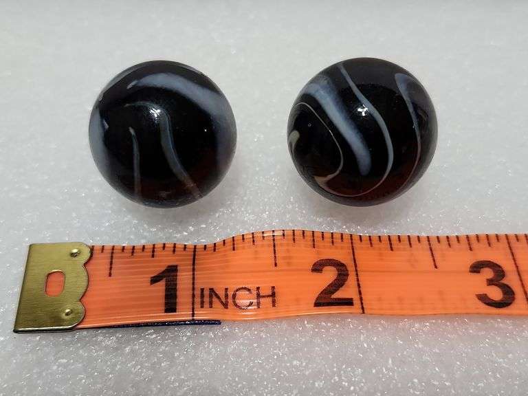 2 Vintage Black/White Swirl Shooter Marbles